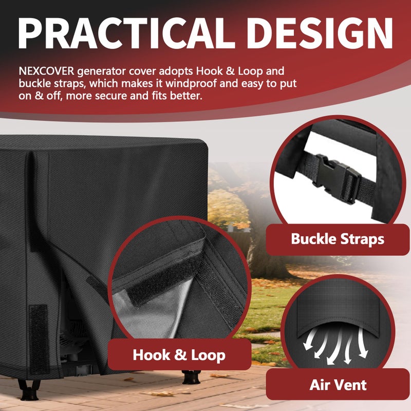 NEXCOVER Waterproof Universal Generator Cover - Weather/UV Resistant Cover 26 x 20 x 20 inch  for Most Portable Generators 3000-5000 Watt  Black - Image 4